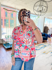 Botanical Print Flutter Sleeve Blouse