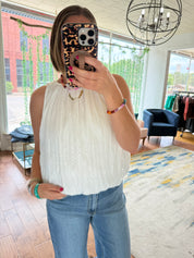 Solid Sleeveless Gathered Blouse