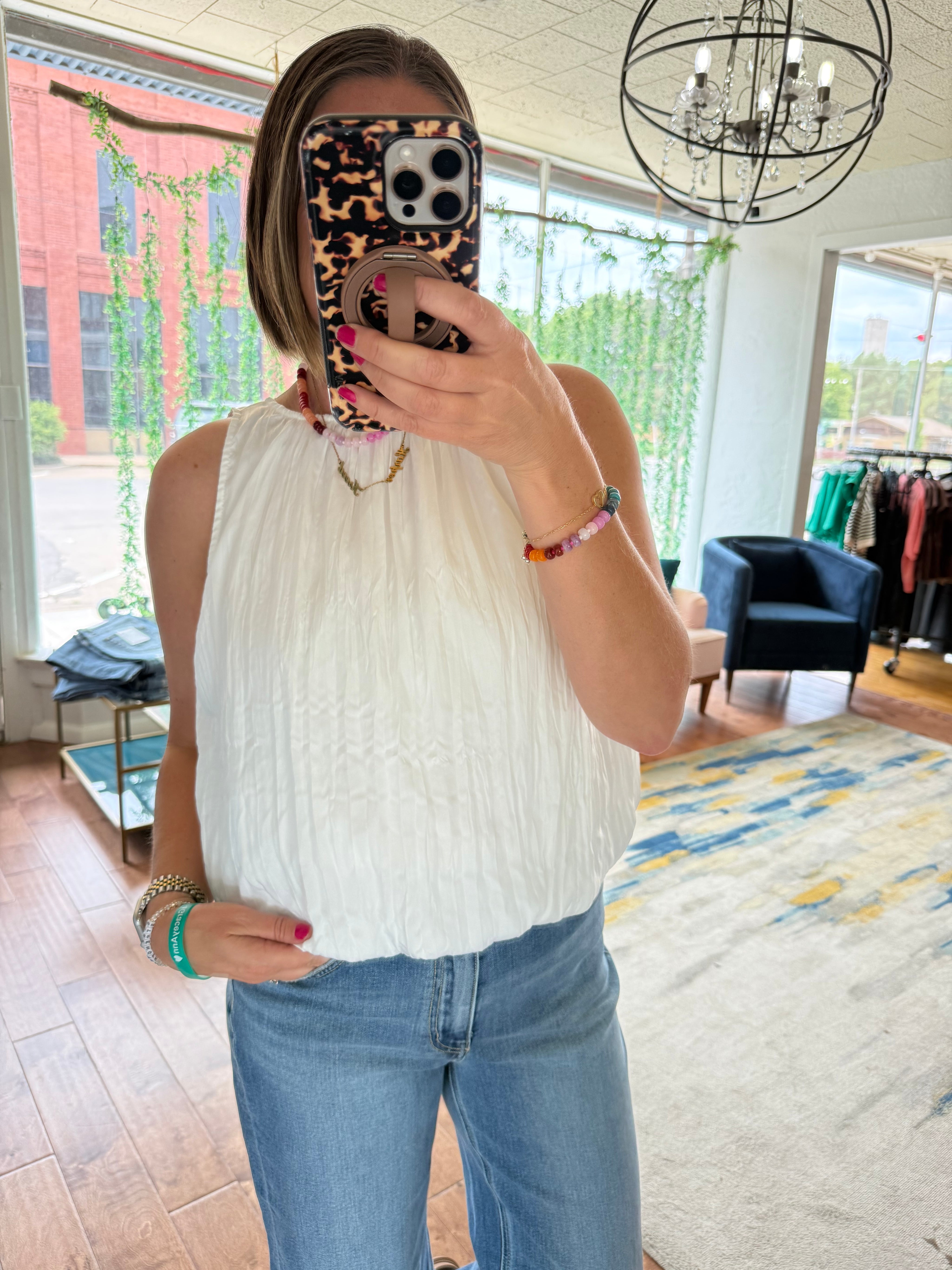 Solid Sleeveless Gathered Blouse