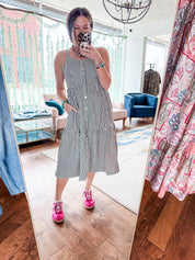 Denim Striped Overall Dress