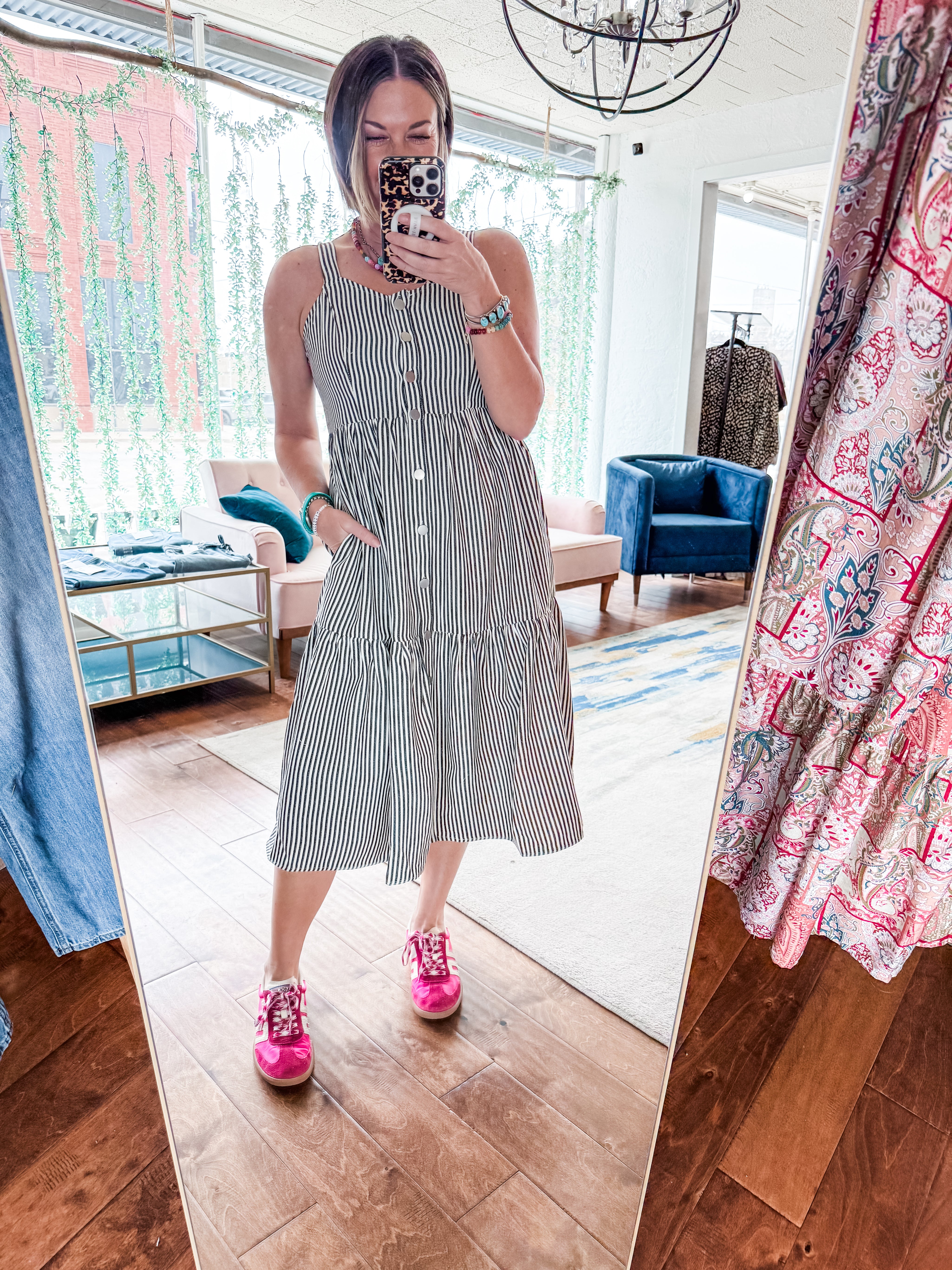 Denim Striped Overall Dress