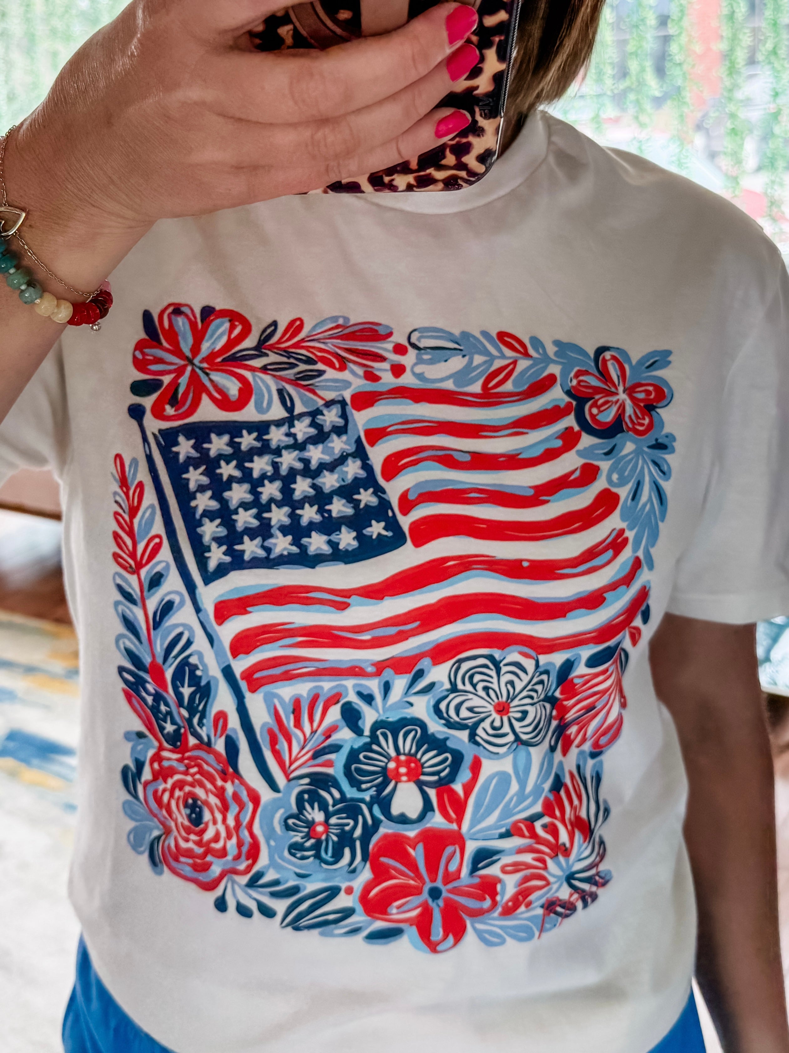 Flag and Flowers Tee