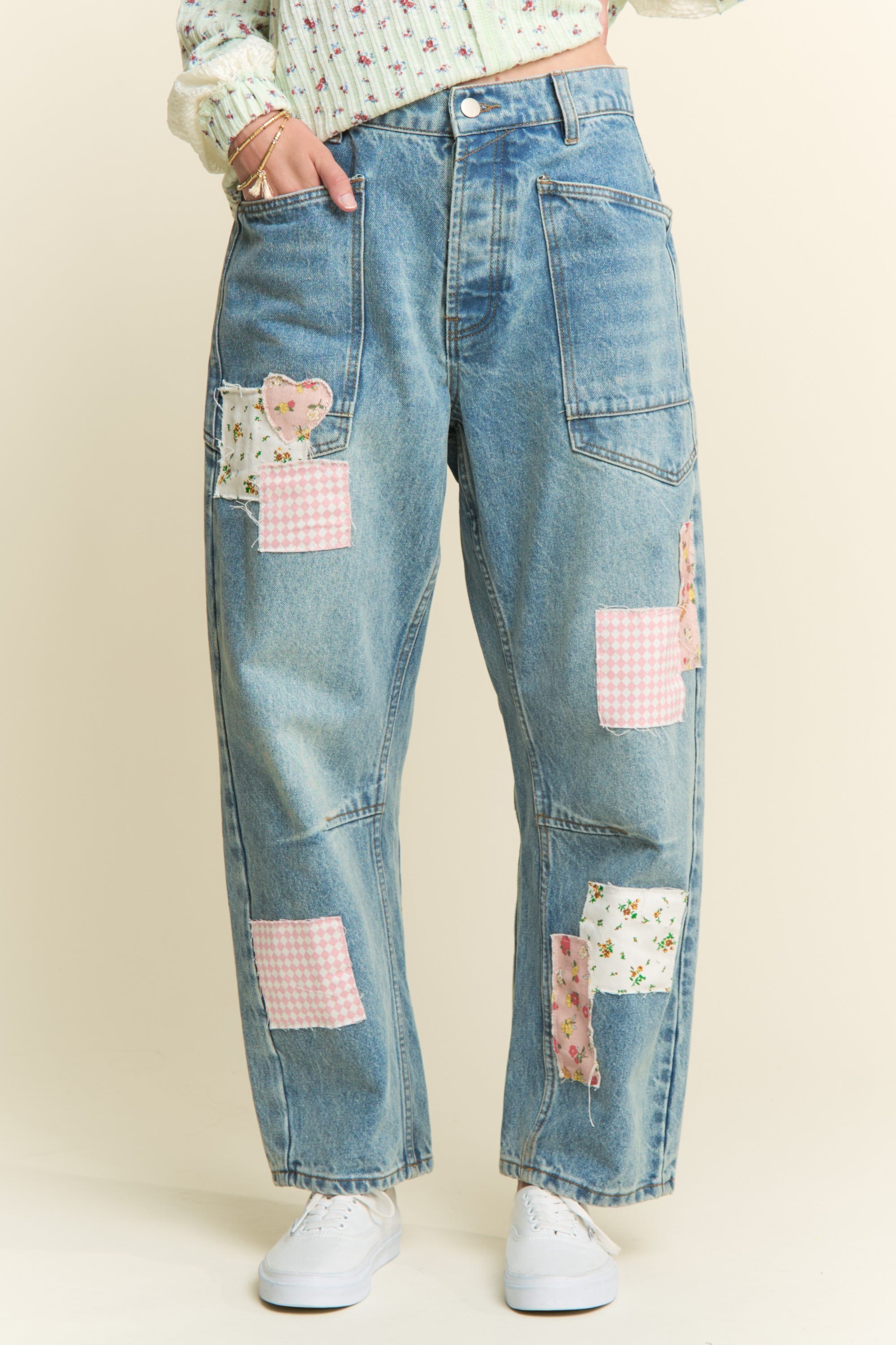 Patchwork Barrel Jeans