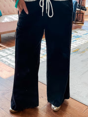 Washed Drawstring Wide Leg Pants