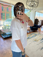 Mineral Washed Knit Top With Pocket