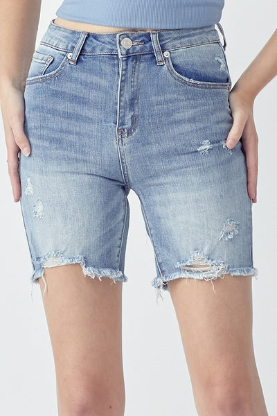 Distressed High-Rise Shorts