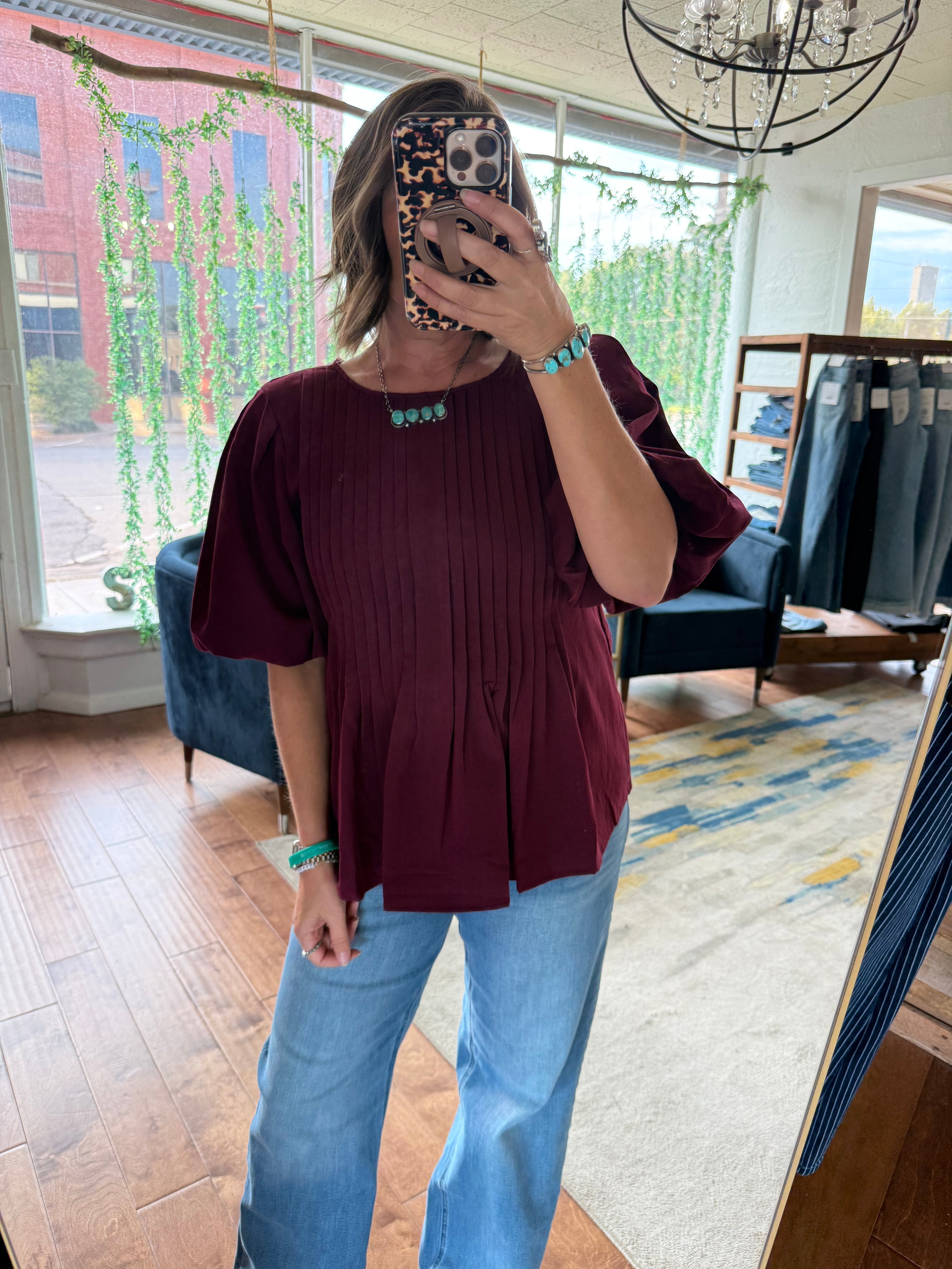 Merlot Pleated Top