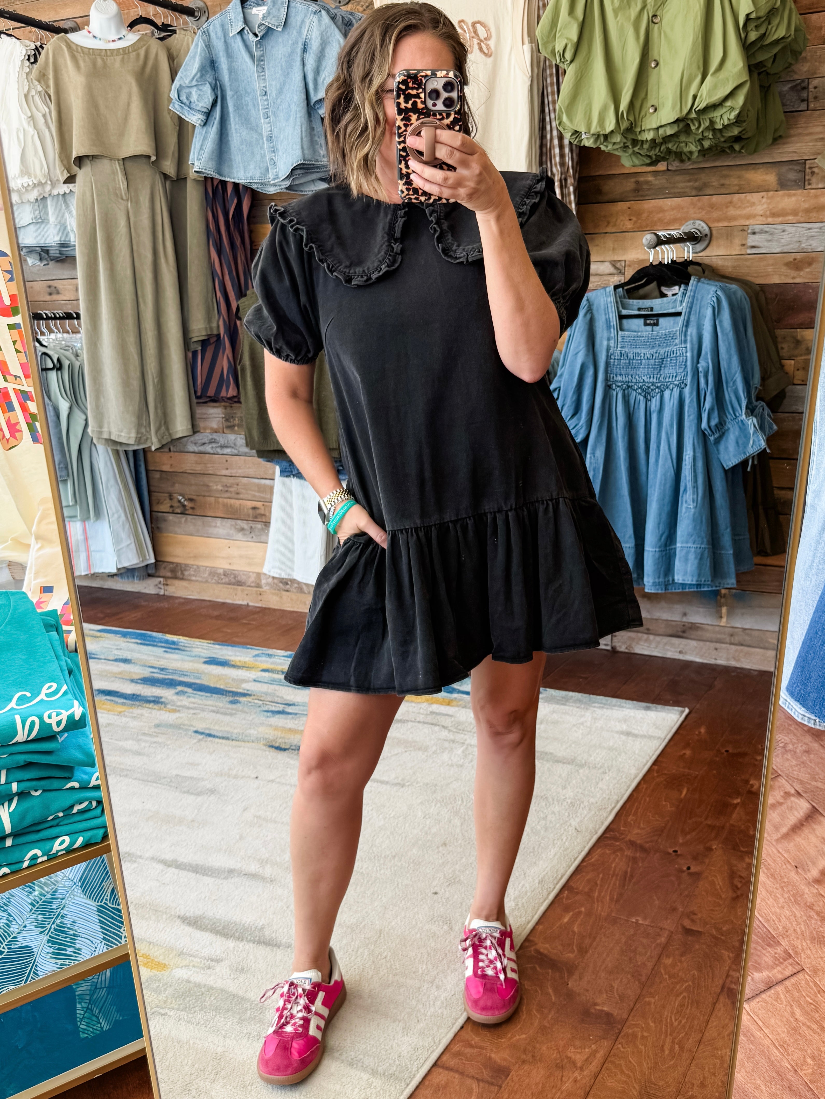 Ruffle Collar Puff Sleeve Dress