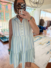Multi Stripe Button Down Tiered Dress