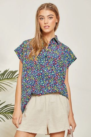 Navy Emily Floral Top