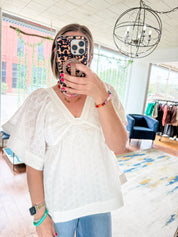 Top Stitch Eyelet Blouse