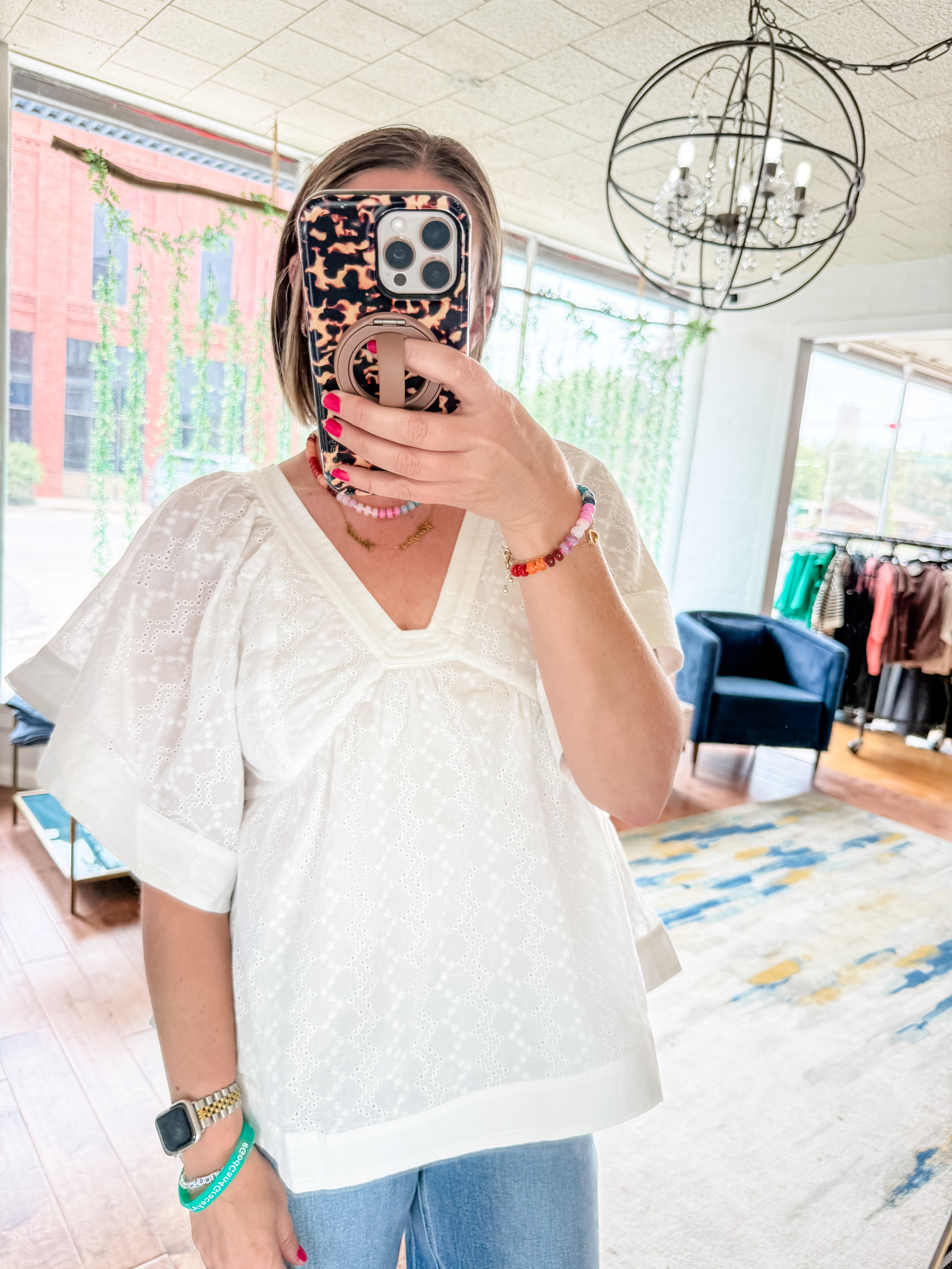 Top Stitch Eyelet Blouse