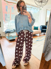 Ruffled Hem Button Down Denim Top
