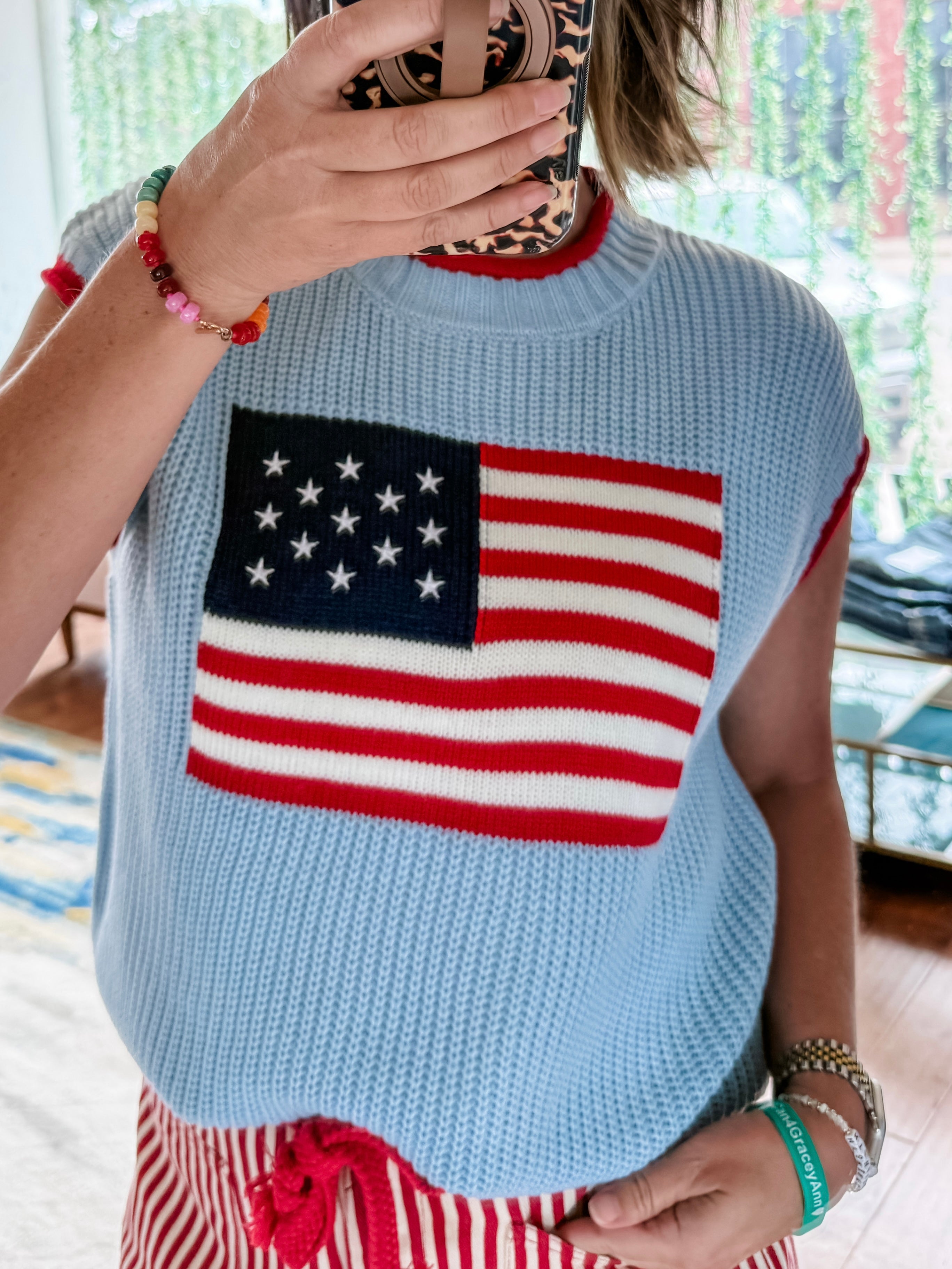 American Flag Sweater Top