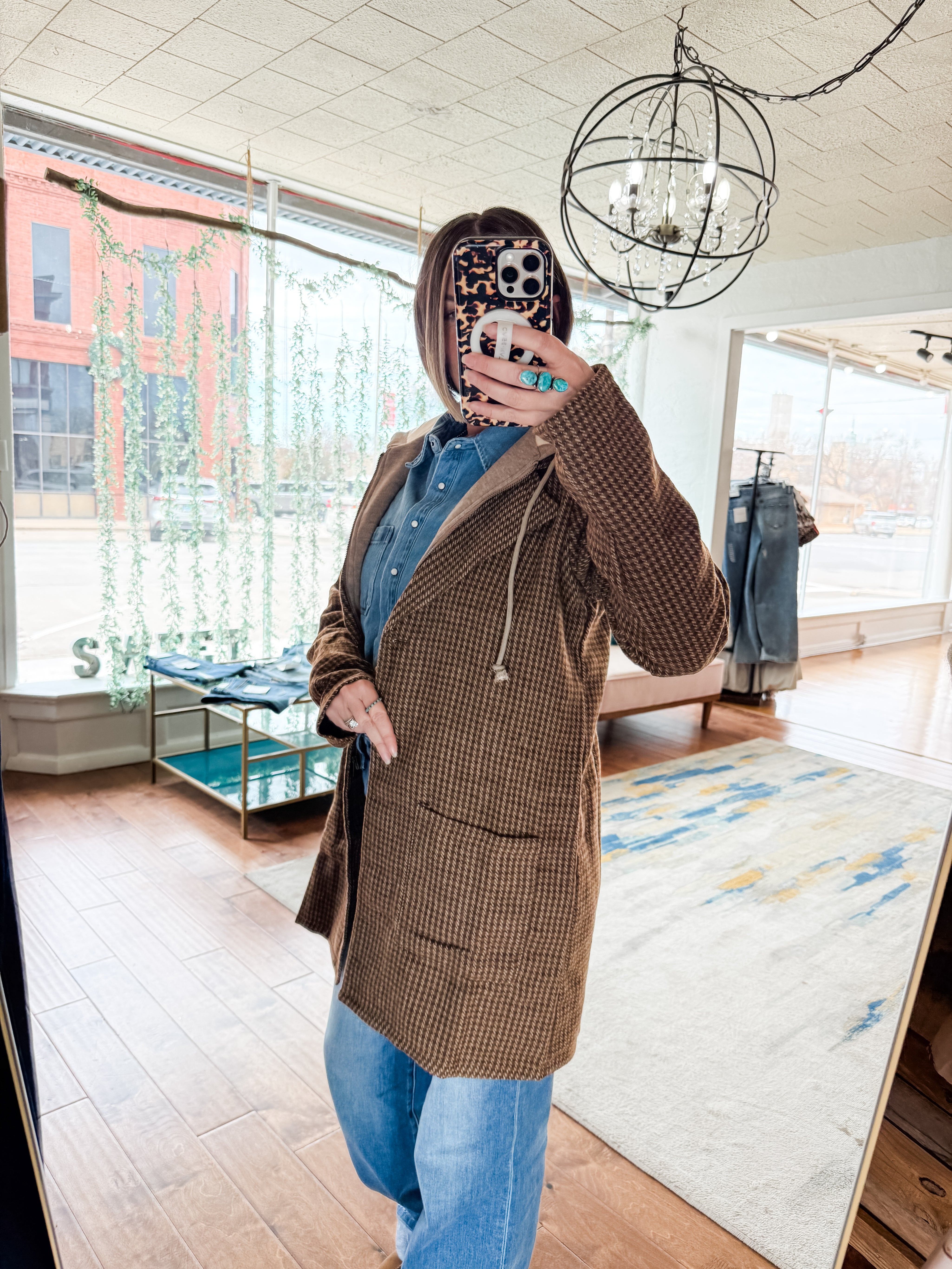 Harlow Houndstooth Hooded Coat