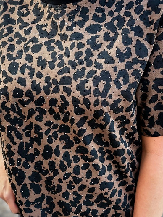 Leopard Rhinestone Oversized Top