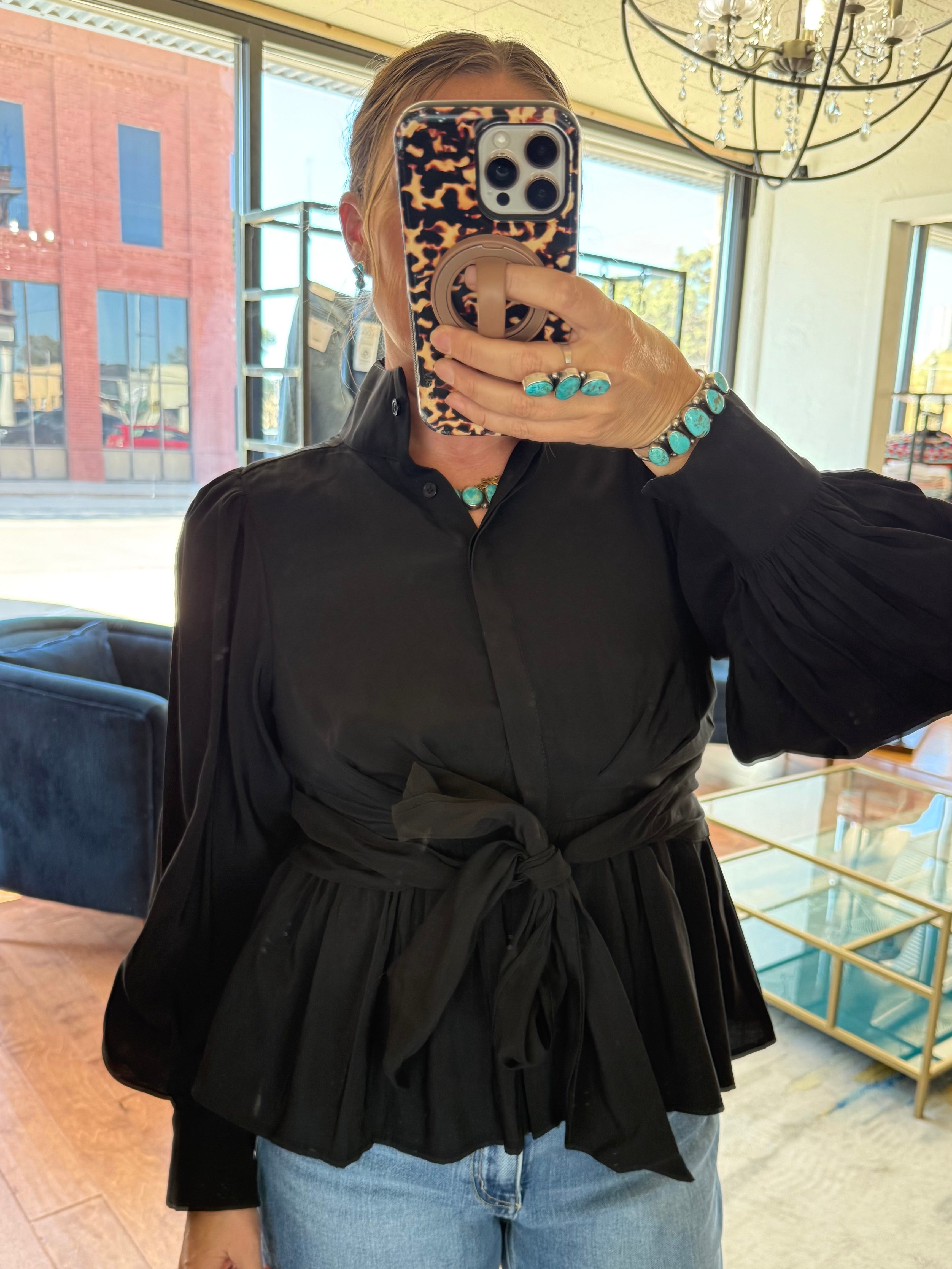Peplum Button-Up Blouse