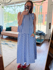 Blue Gingham Pintuck Top