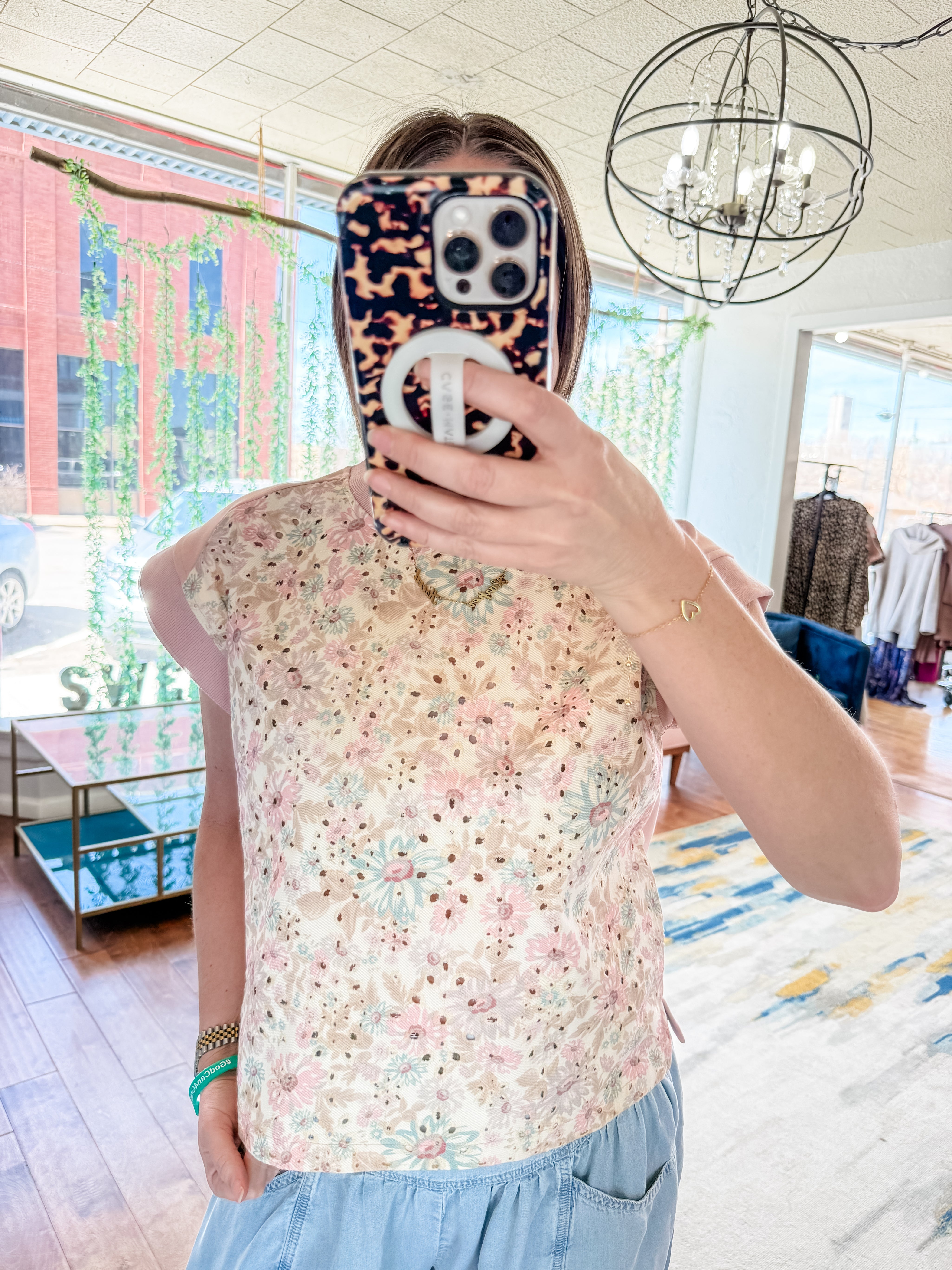 Floral Print & Terry Mix Top