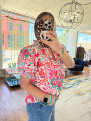 Botanical Print Flutter Sleeve Blouse