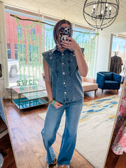 Dolly Embellished  Denim Top