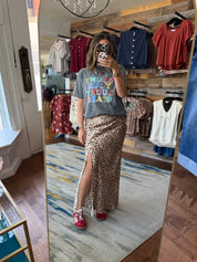 Leopard Satin Maxi Skirt