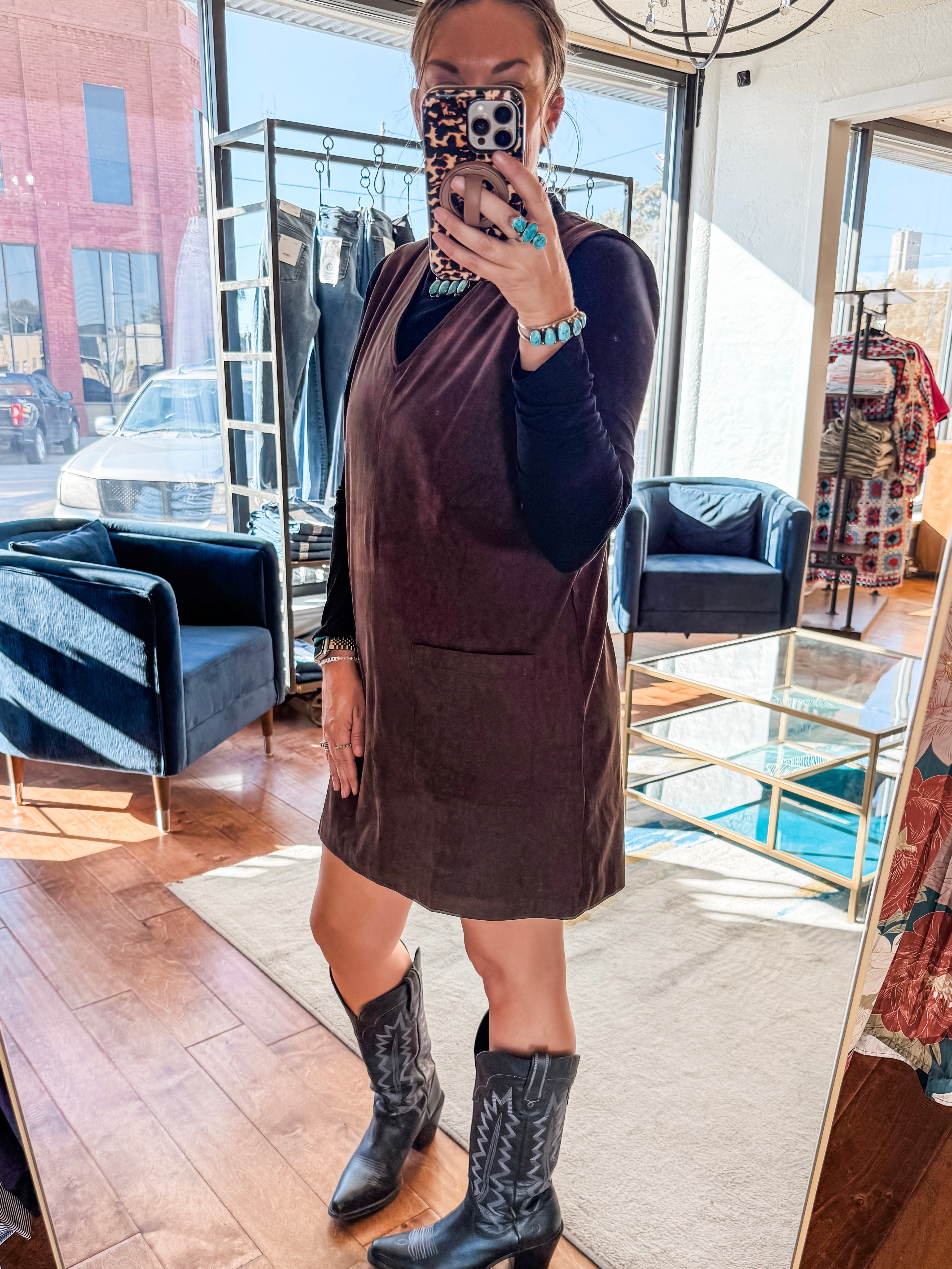 Suede Sleeveless Mini Dress