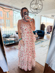 Floral Print Tiered Tie-strap Maxi Dress