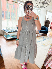 Denim Striped Overall Dress