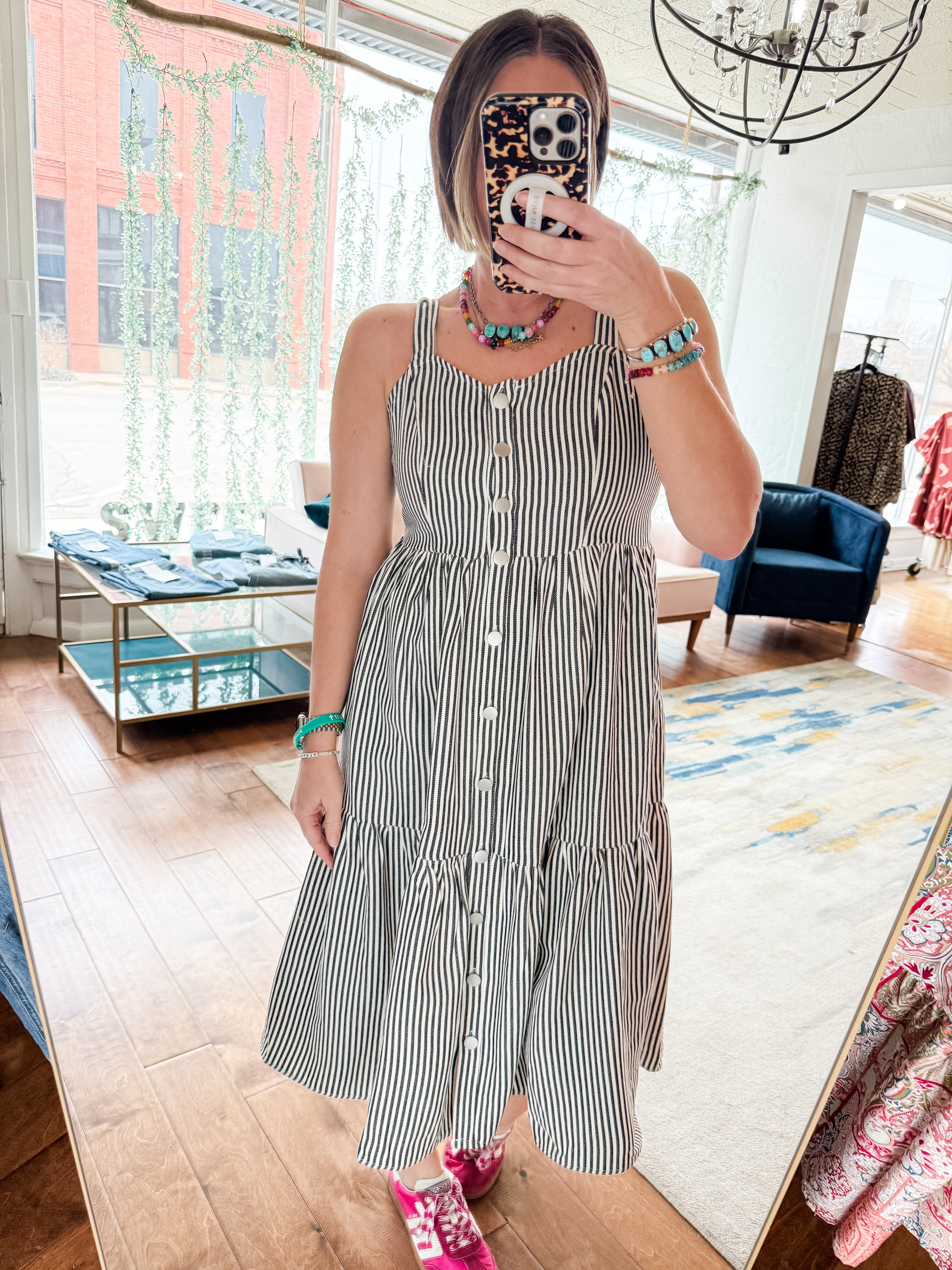 Denim Striped Overall Dress