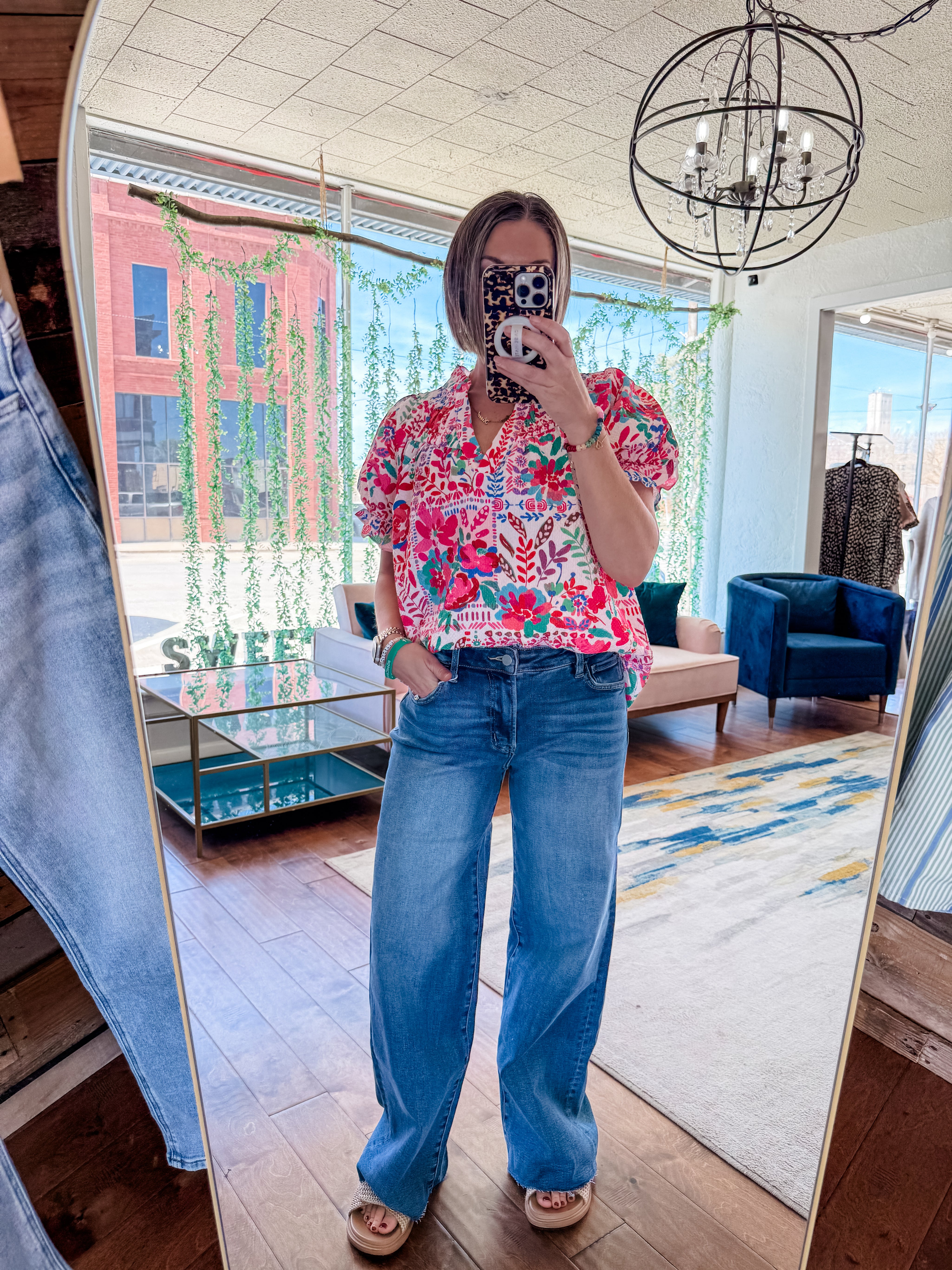 Botanical Print Flutter Sleeve Blouse