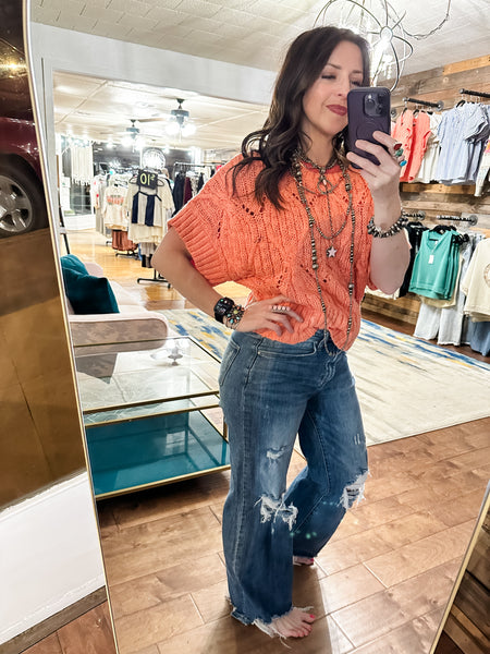 Salmon Short Sleeve Sweater