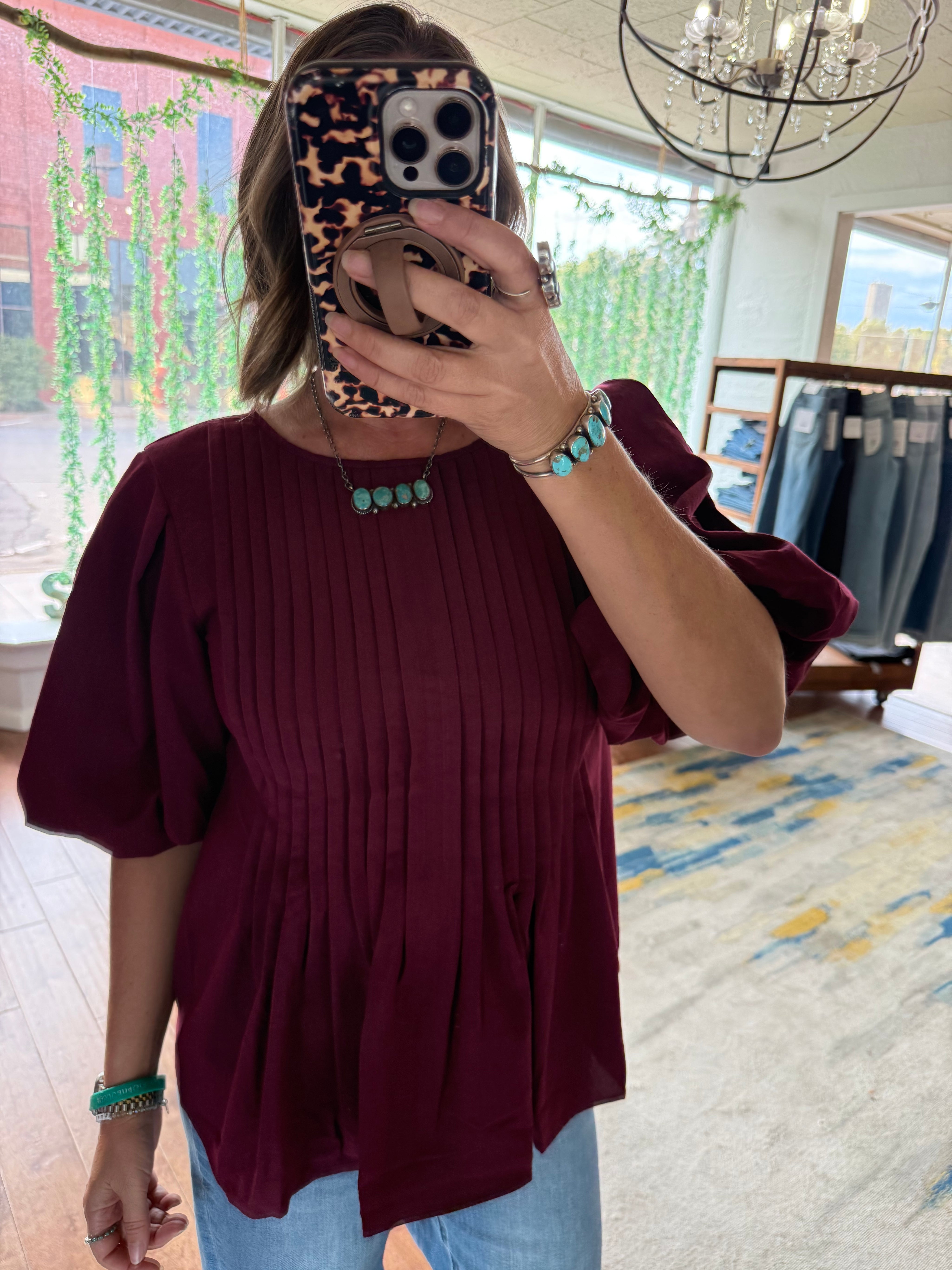 Merlot Pleated Top