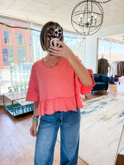 Mineral Washed Ruffle Knit Top