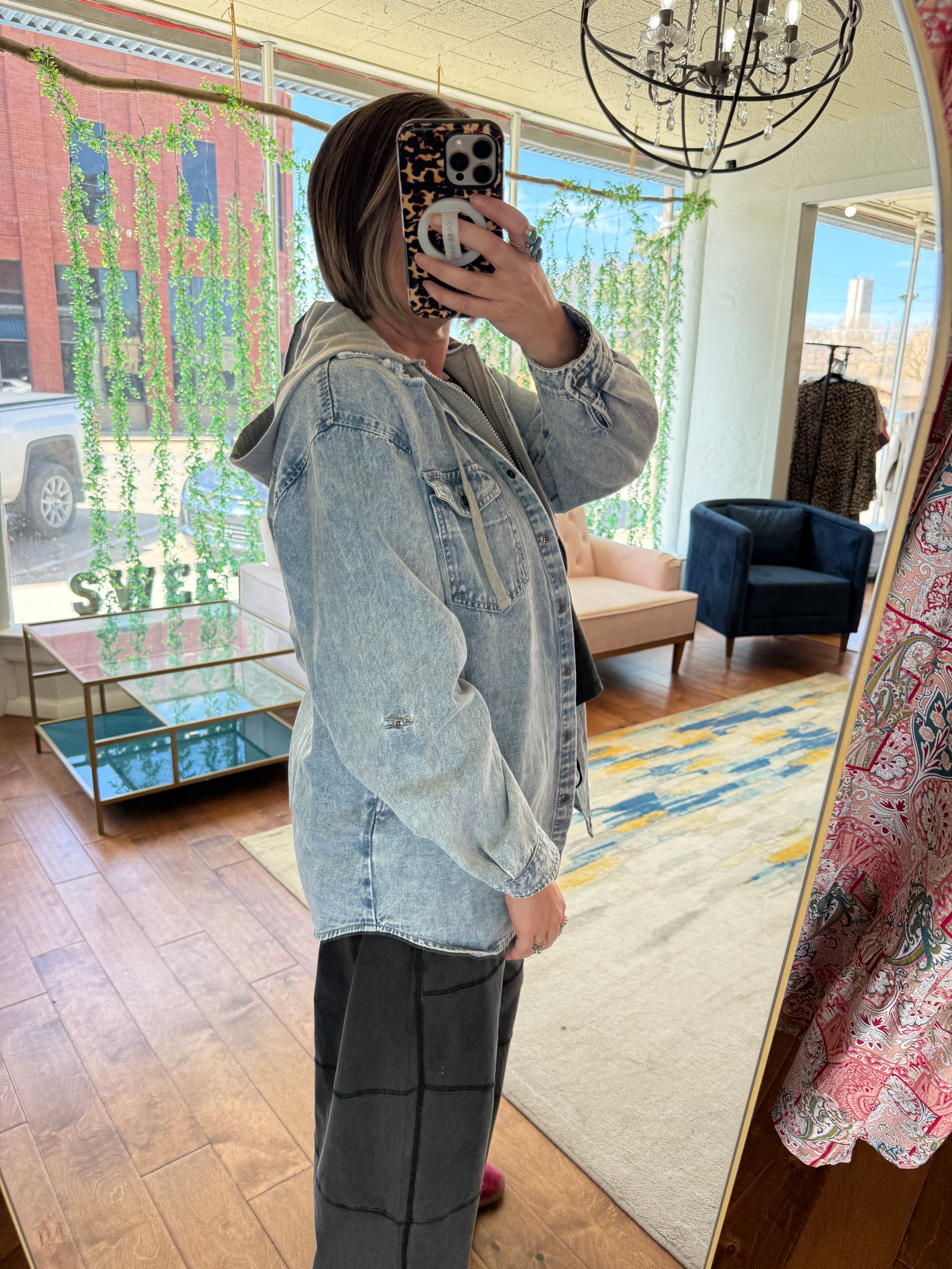 Oversized Denim Hooded Shirt