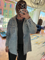 Oversized Denim Hooded Shirt
