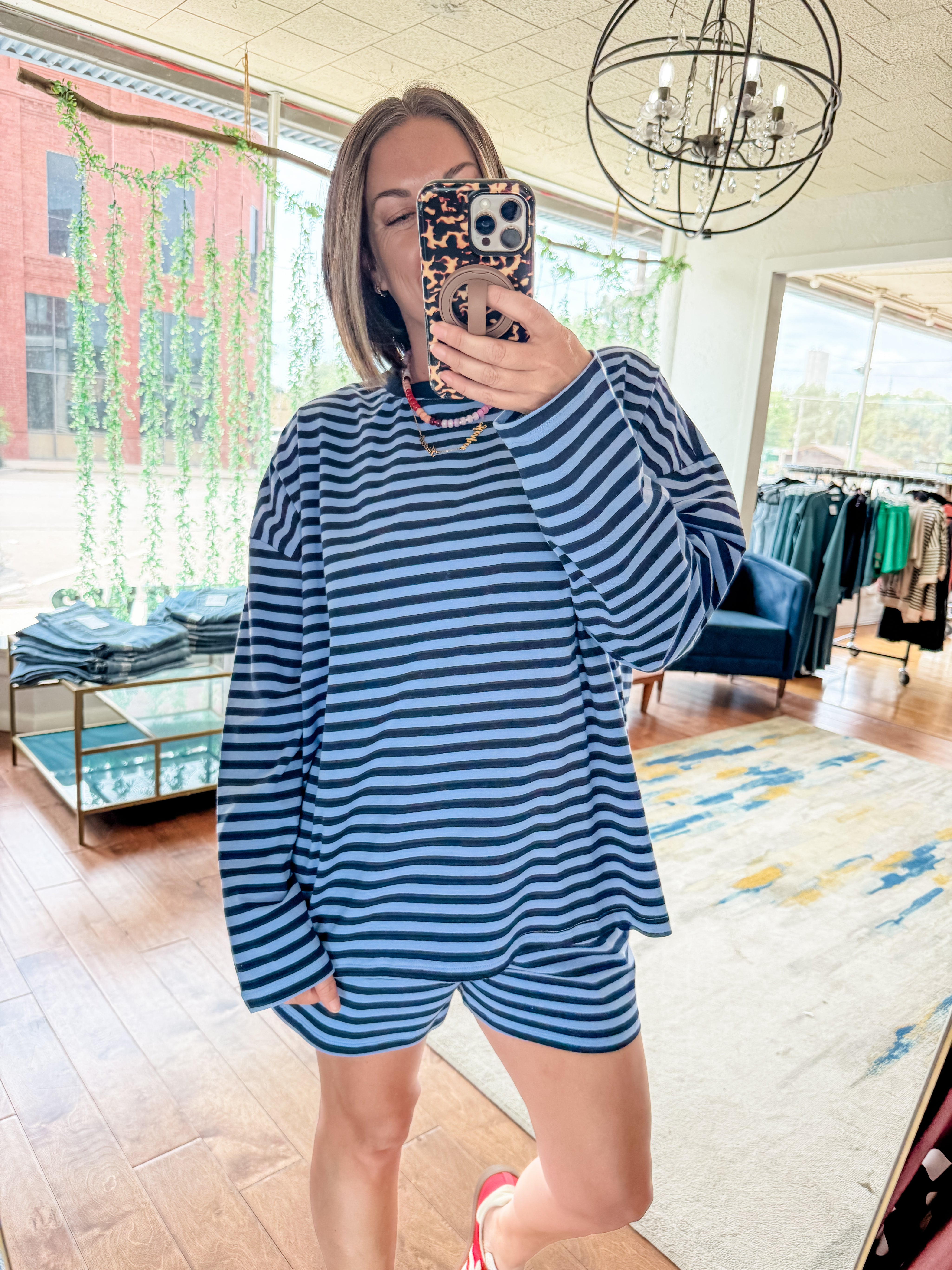 Striped Knit Top And Shorts Set