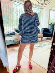 Striped Knit Top And Shorts Set