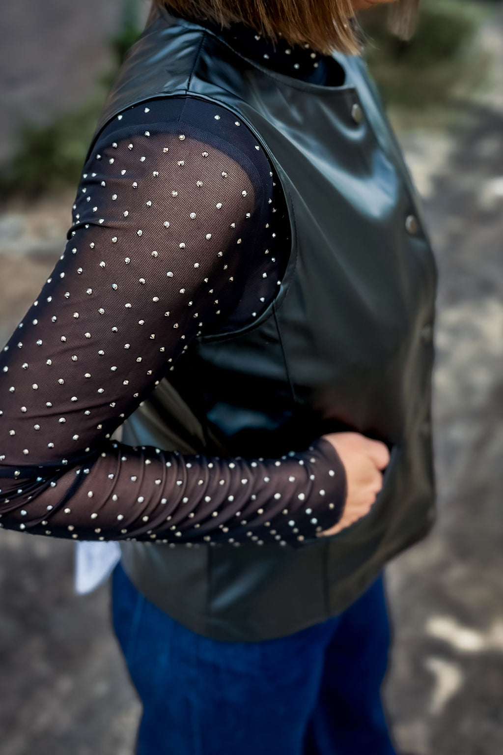 Embellished Mesh Top