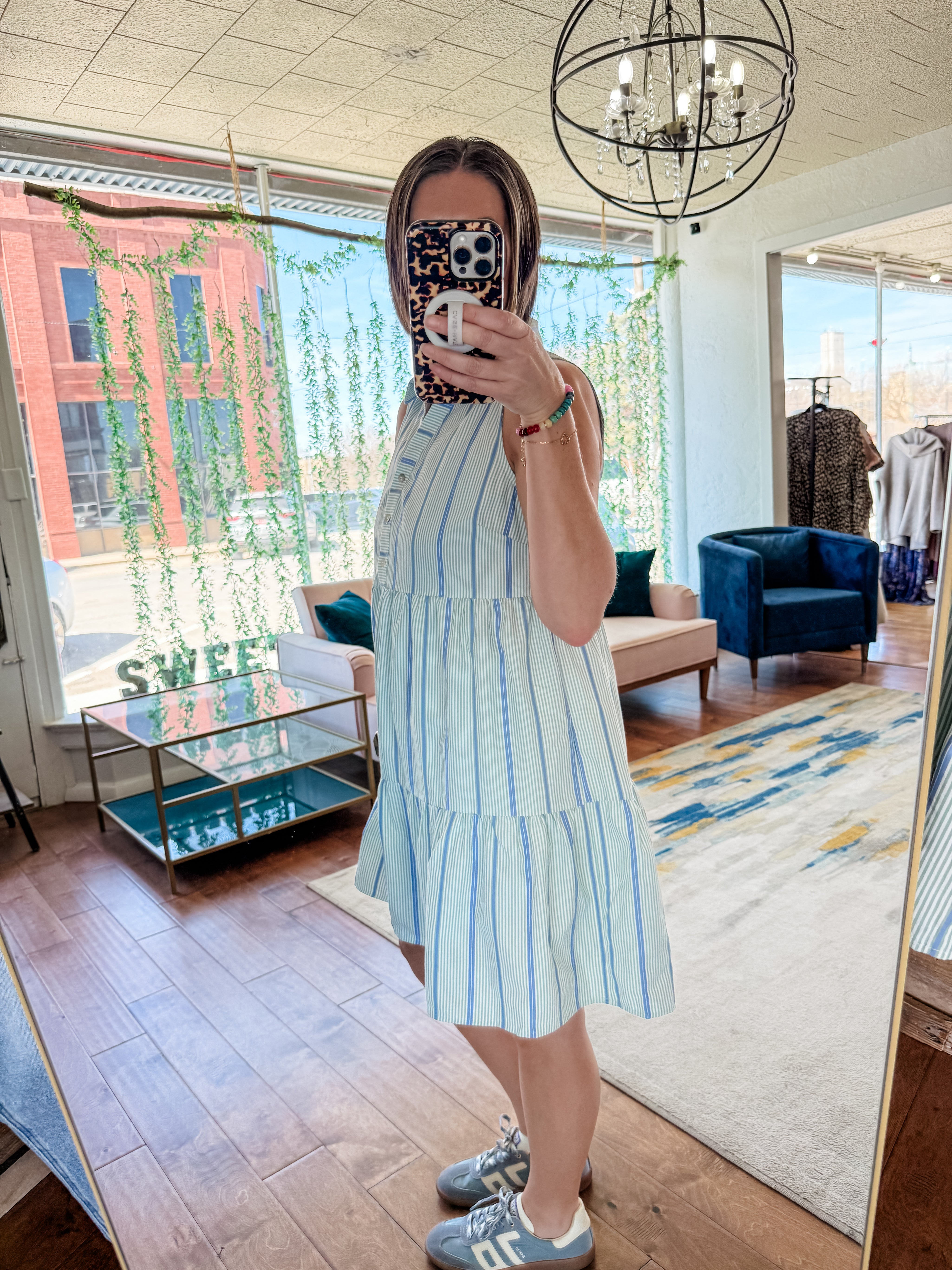 Multi Stripe Button Down Tiered Dress