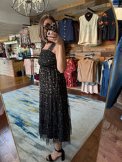 Mesh Gold Star Midi Dress