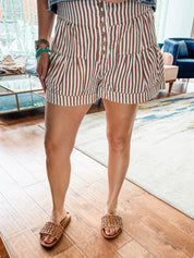 Mineral Washed Striped Button Down Shorts