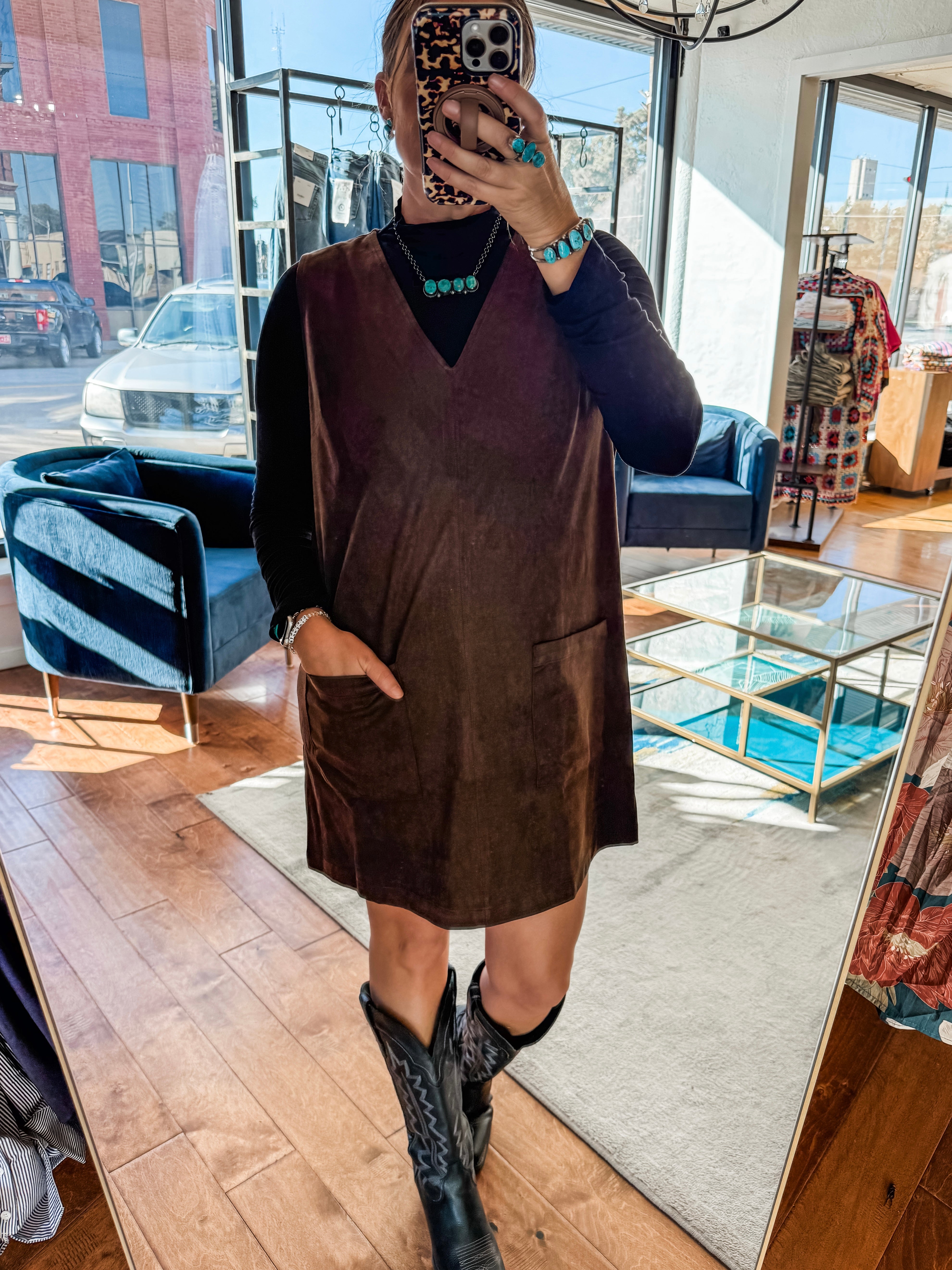 Suede Sleeveless Mini Dress