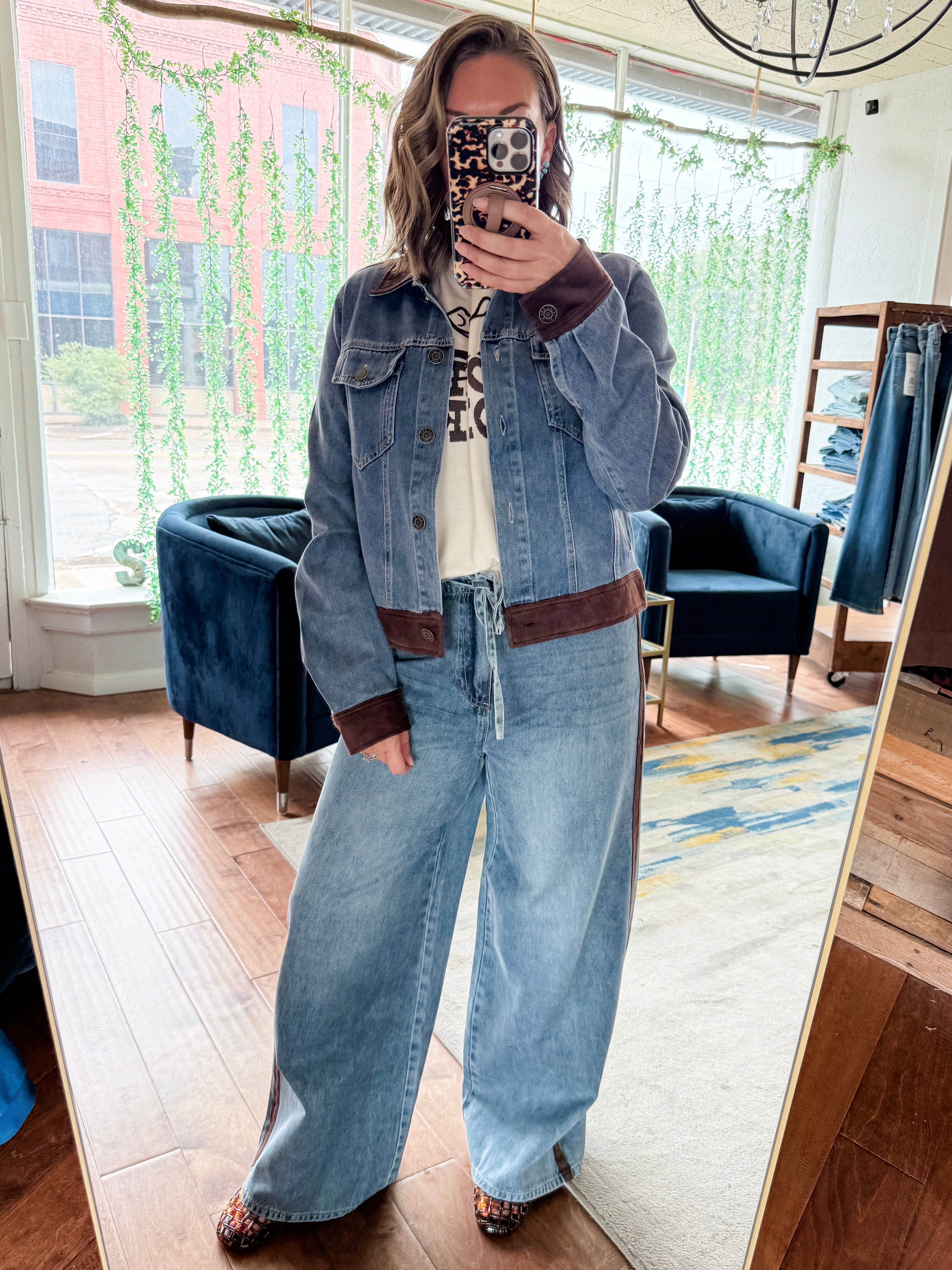 Suede Contrast Denim Jacket