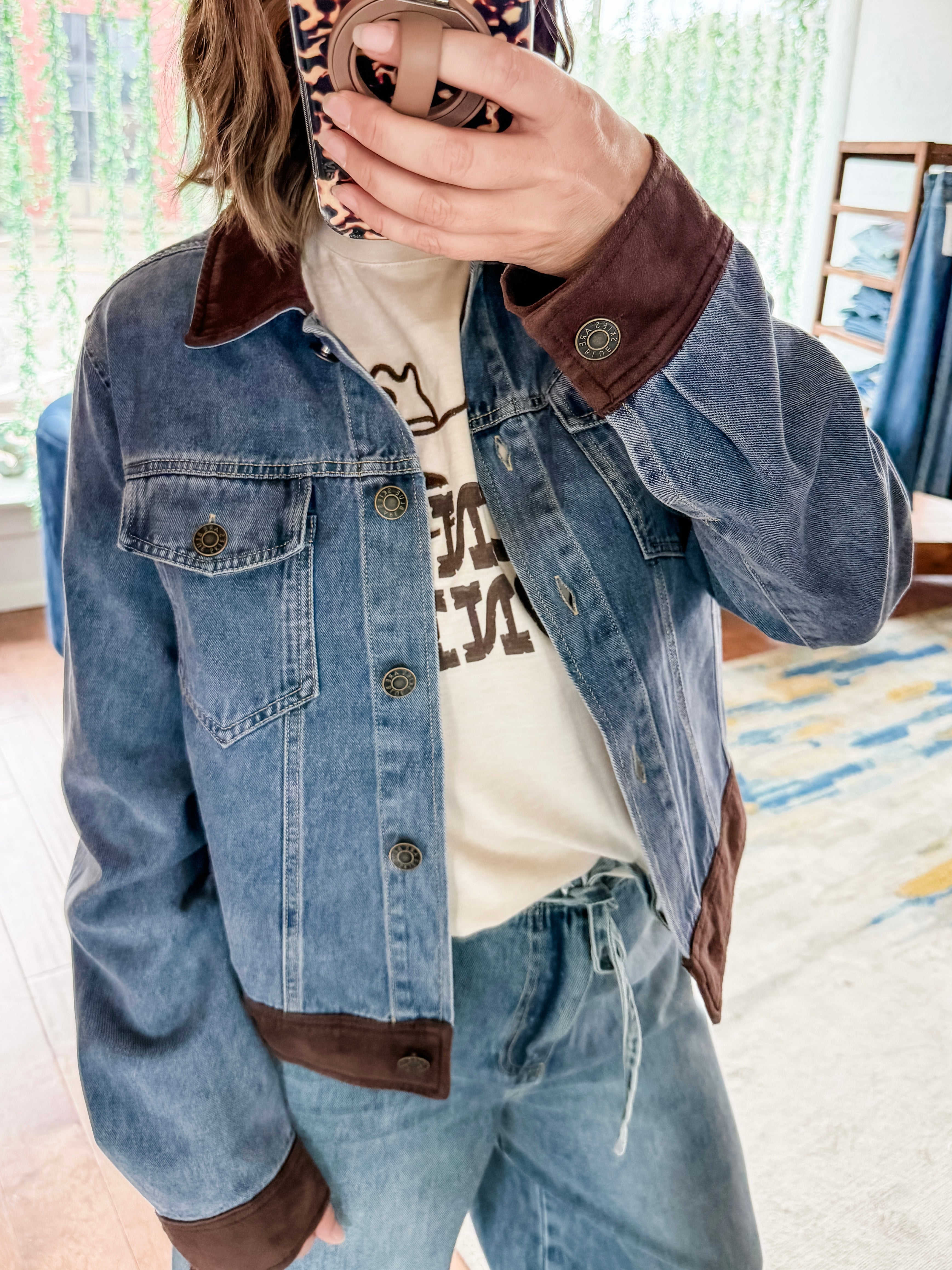 Suede Contrast Denim Jacket