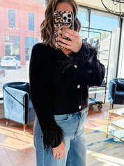 Jewel Feather Trim Cardigan