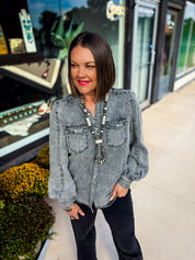 Vintage Black Pearl Snap Top