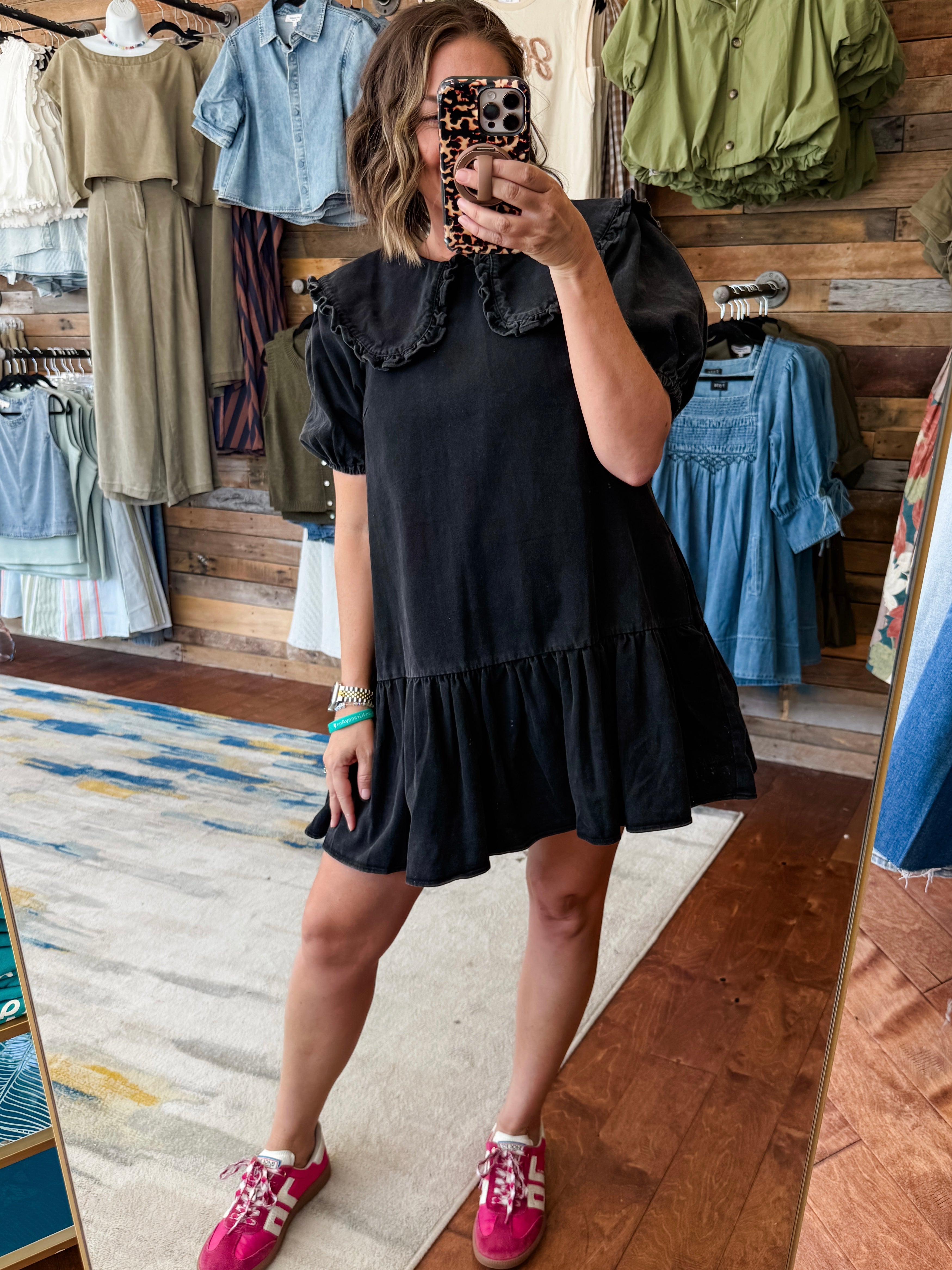 Ruffle Collar Puff Sleeve Dress