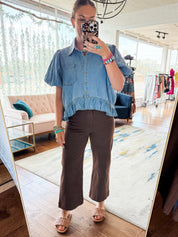 Chambray Ruffle Hem Top