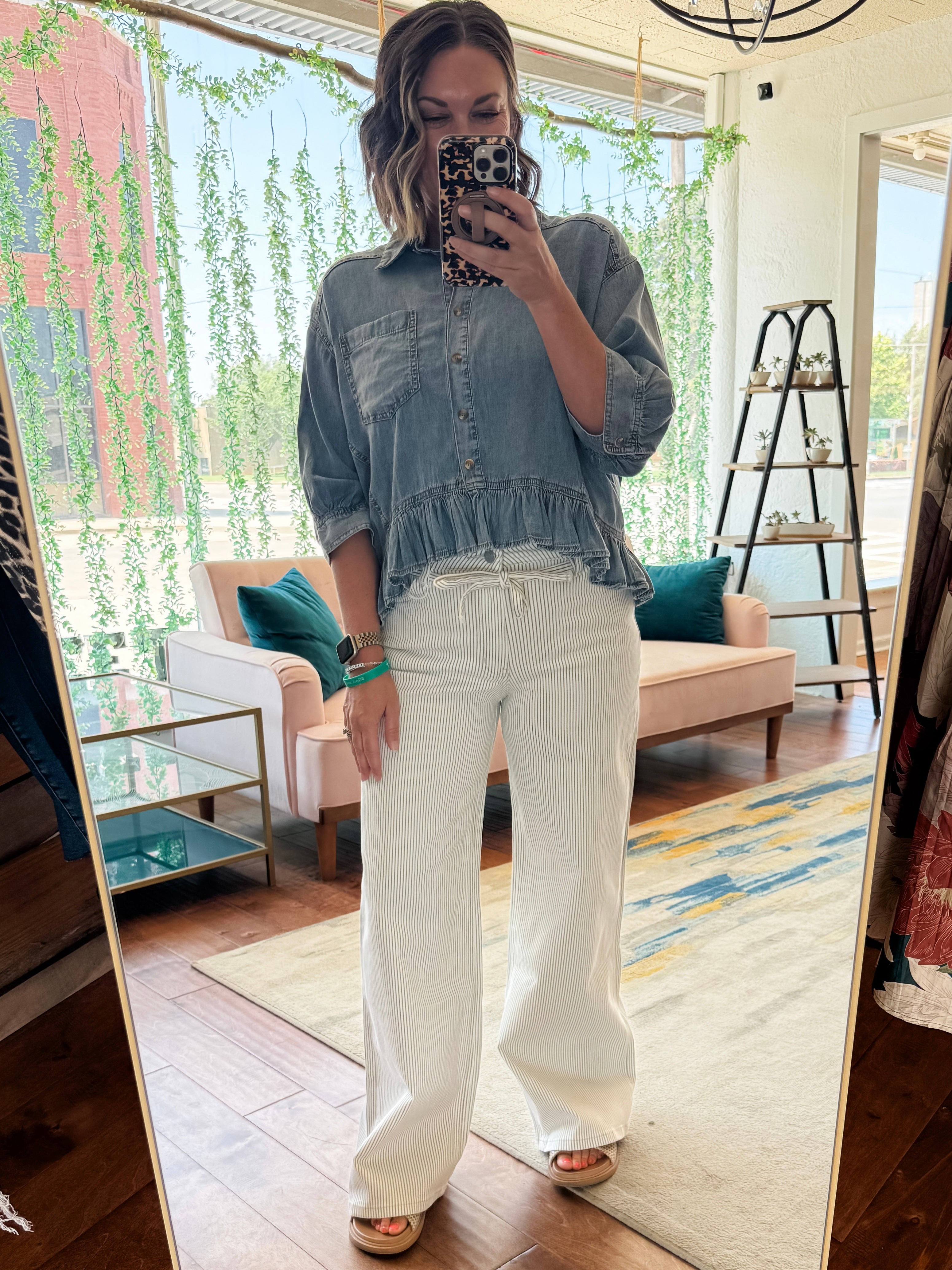Striped Tie Waist Jeans